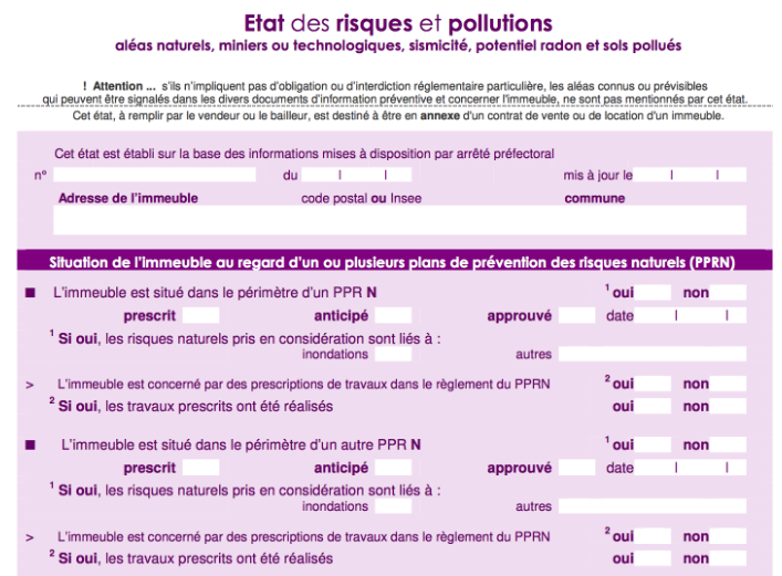 Etat des risque et pollution ERP permets de connaitre les risques proches de votre appartement