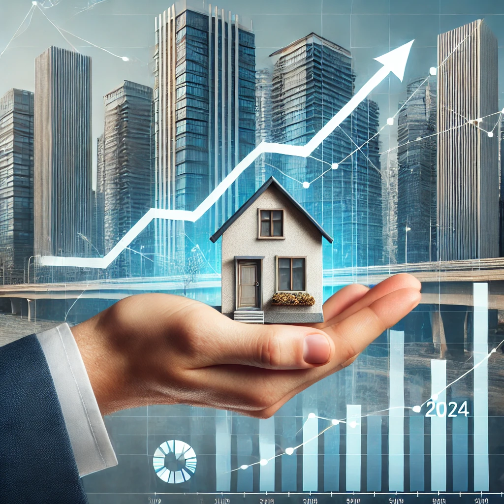 Illustration représentant l’apport nécessaire pour acheter un bien immobilier : une main place une pile de pièces à côté d’une maison miniature, avec en arrière-plan des graphiques financiers et des documents de prêt. Une mise en scène symbolisant l’investissement et la stabilité financière.