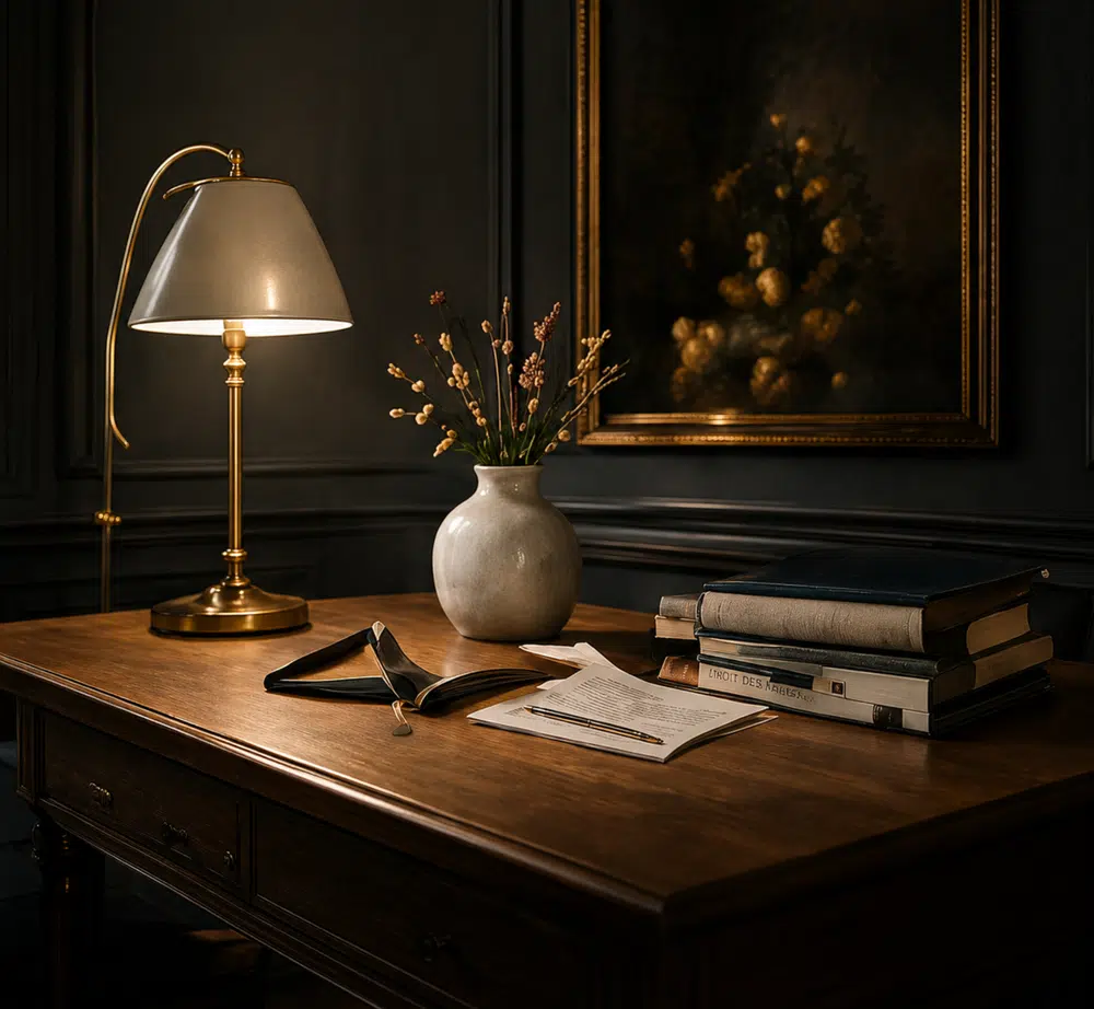 Bureau premium avec lampe et livres