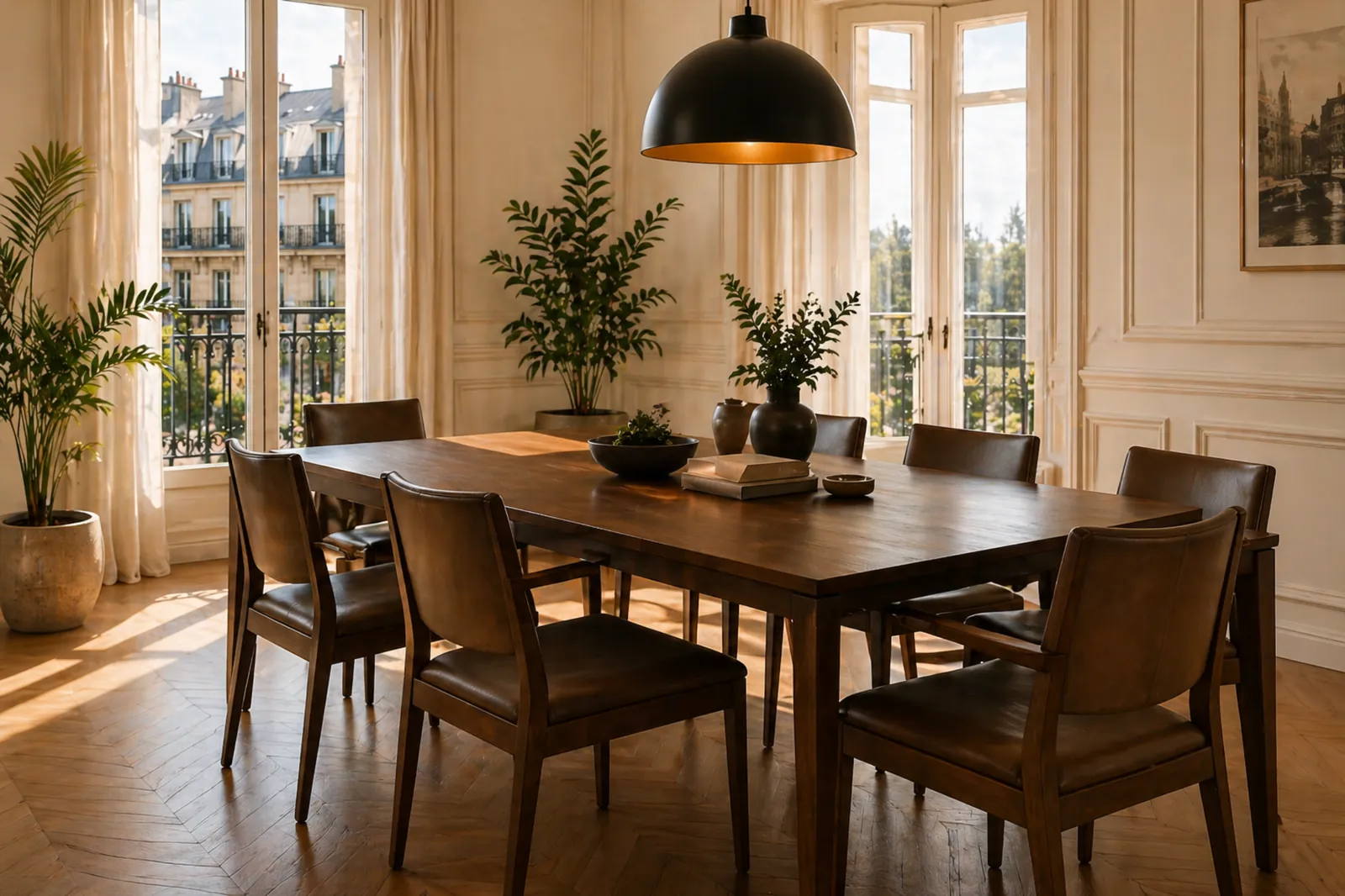 Salle à manger appartement parisien lumineux
