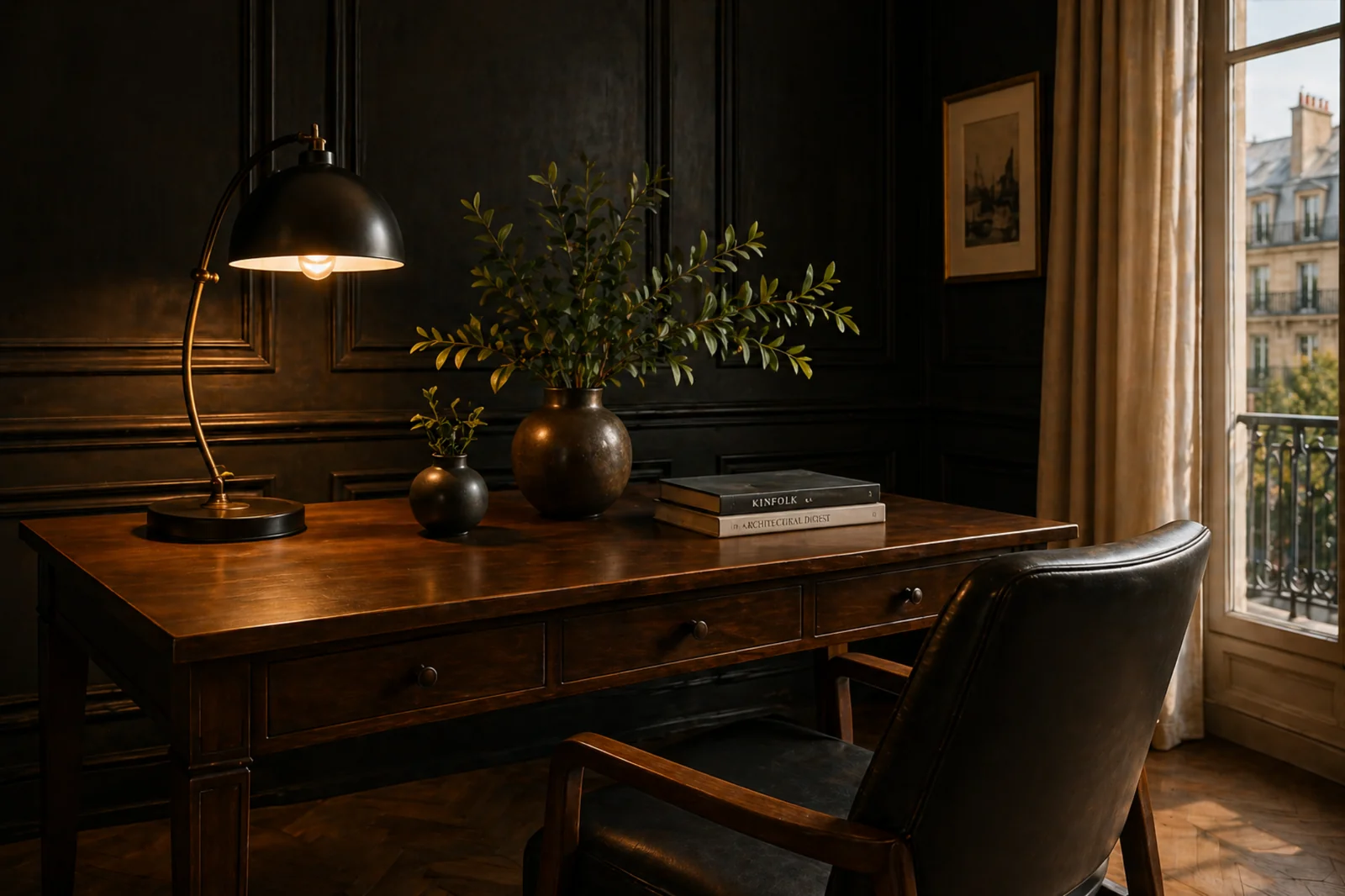 Bureau élégant dans un appartement haussmannien à Paris