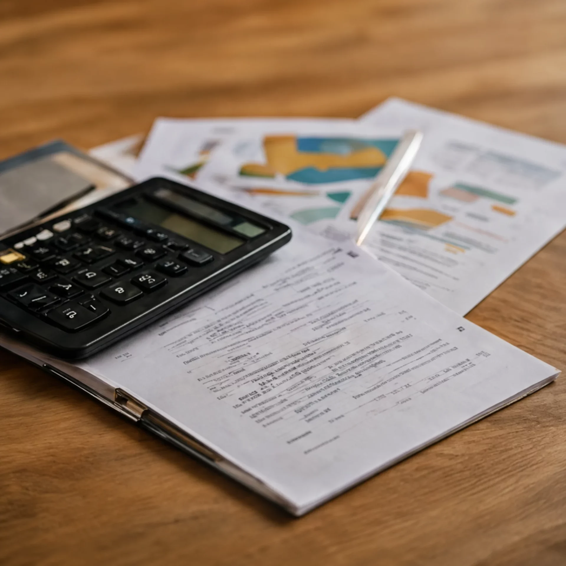 Documents immobiliers et calculatrice pour préparer un dossier
