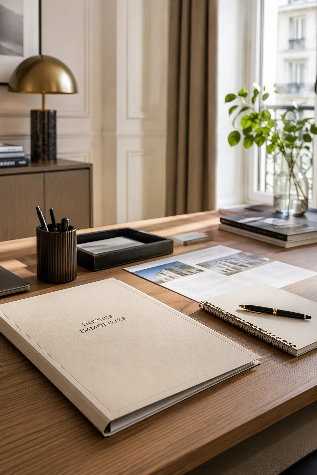 Dossier immobilier sur un bureau lumineux