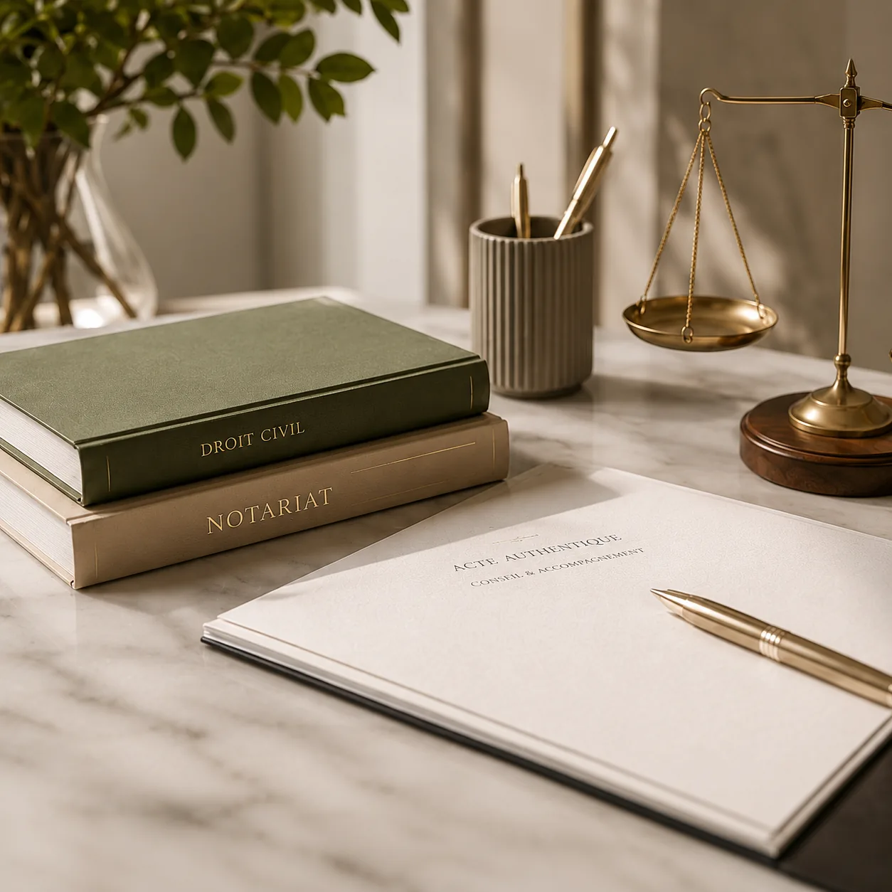Documents notariaux et juridiques dans un bureau élégant