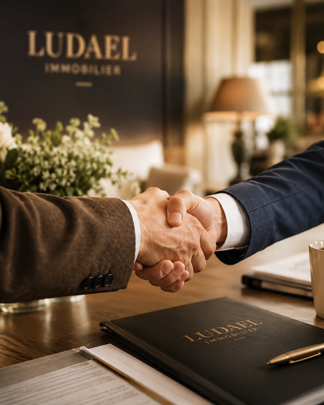Poignée de main professionnelle pour une recommandation immobilière avec LUDAEL Immobilier