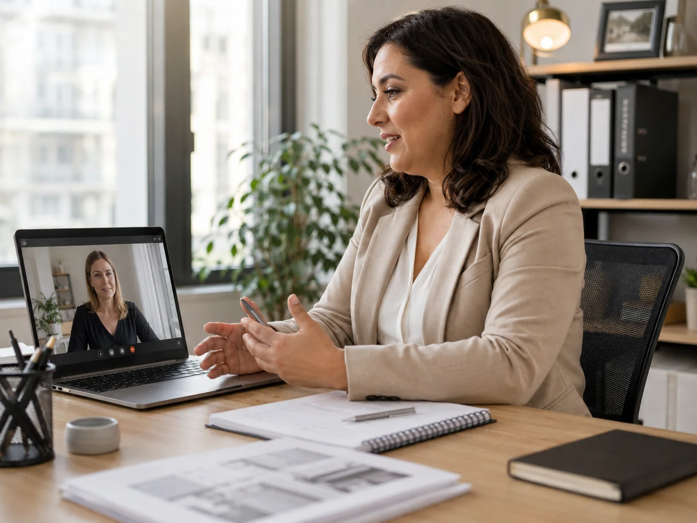 Gestionnaire locative en visioconférence avec une propriétaire pour faire le point sur un bien loué