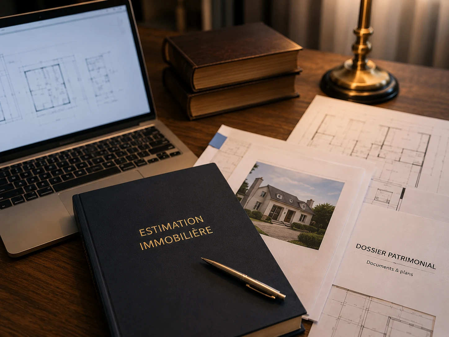 Dossier d’estimation immobilière patrimoniale avec plans et documents de famille