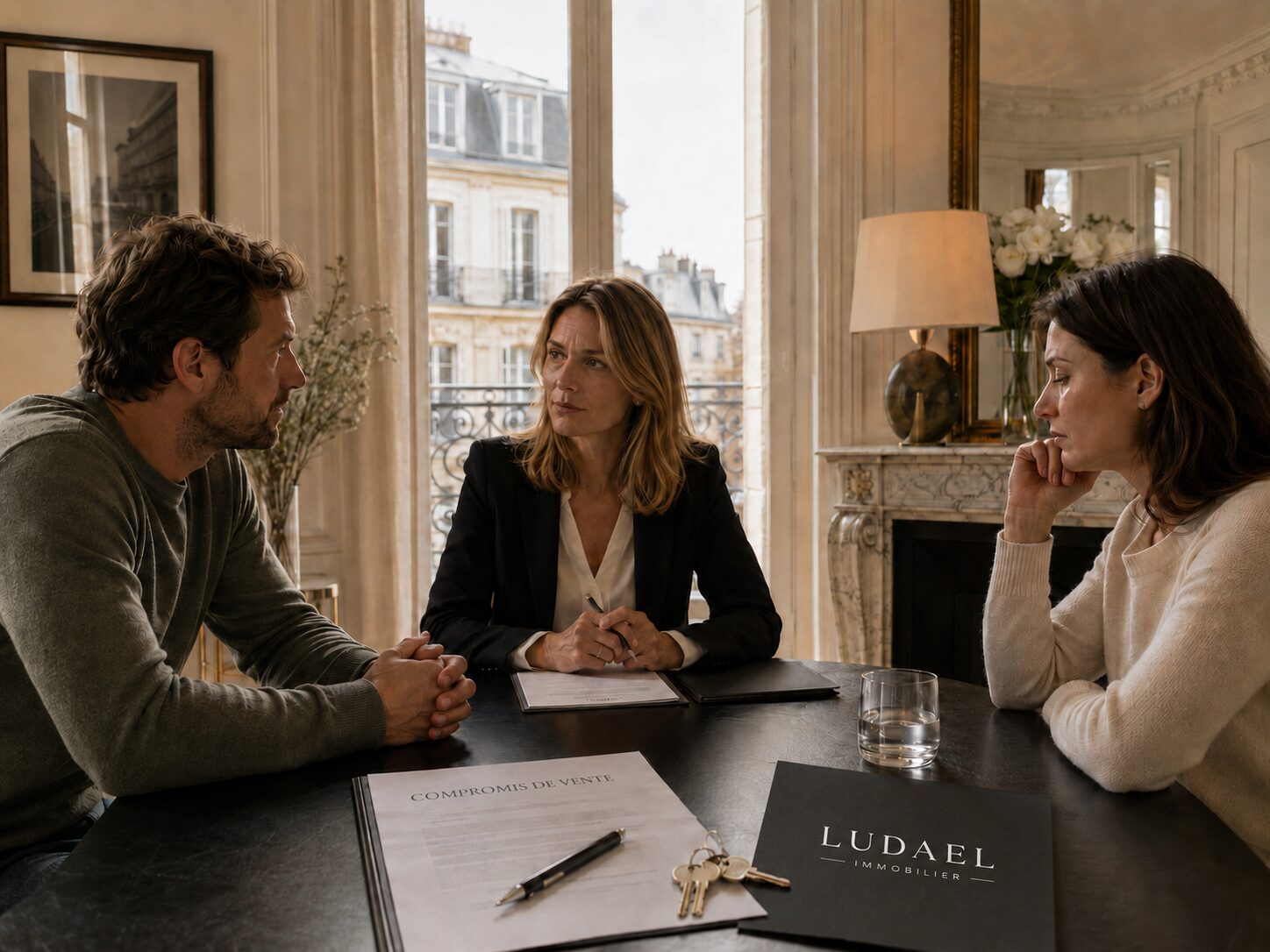 Conseiller immobilier accompagnant une vente liée à une séparation avec neutralité