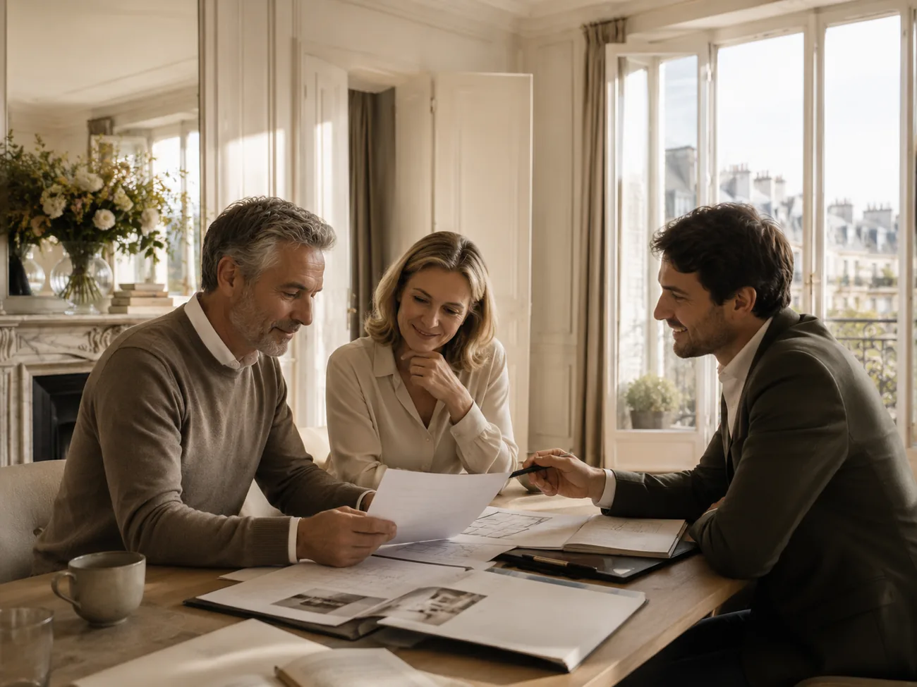 Associés d'une SCI familiale échangeant autour de documents de gestion locative