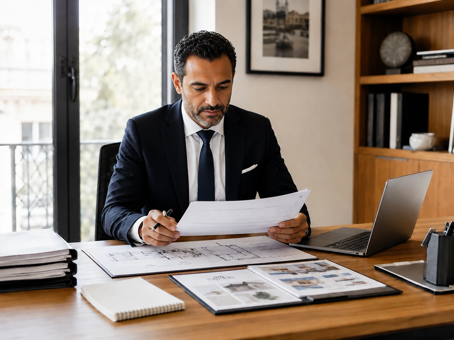 Professionnel analysant un dossier immobilier après une estimation trop haute