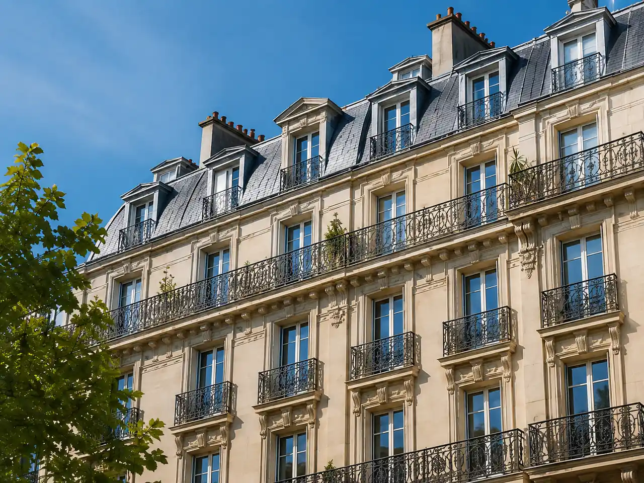 Façade d’un immeuble parisien en copropriété avec balcons, illustrant l’impact des charges élevées sur l’estimation d’un bien