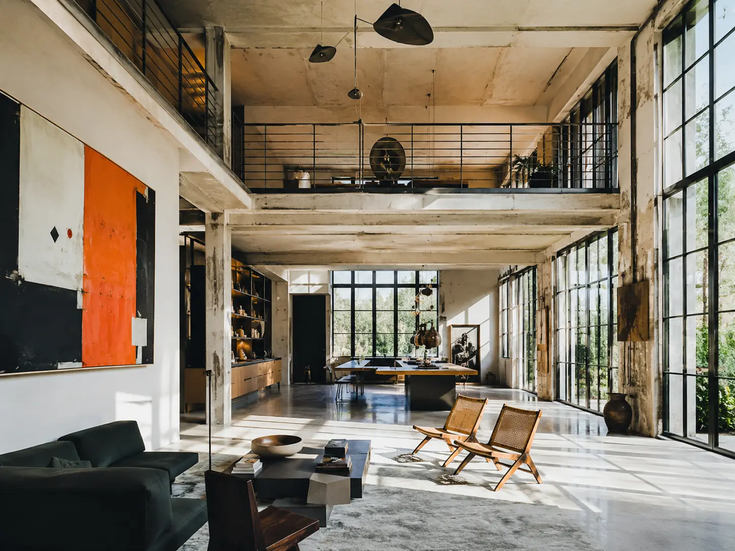 Loft atypique avec grande hauteur sous plafond, verrières, structure industrielle et lumière naturelle