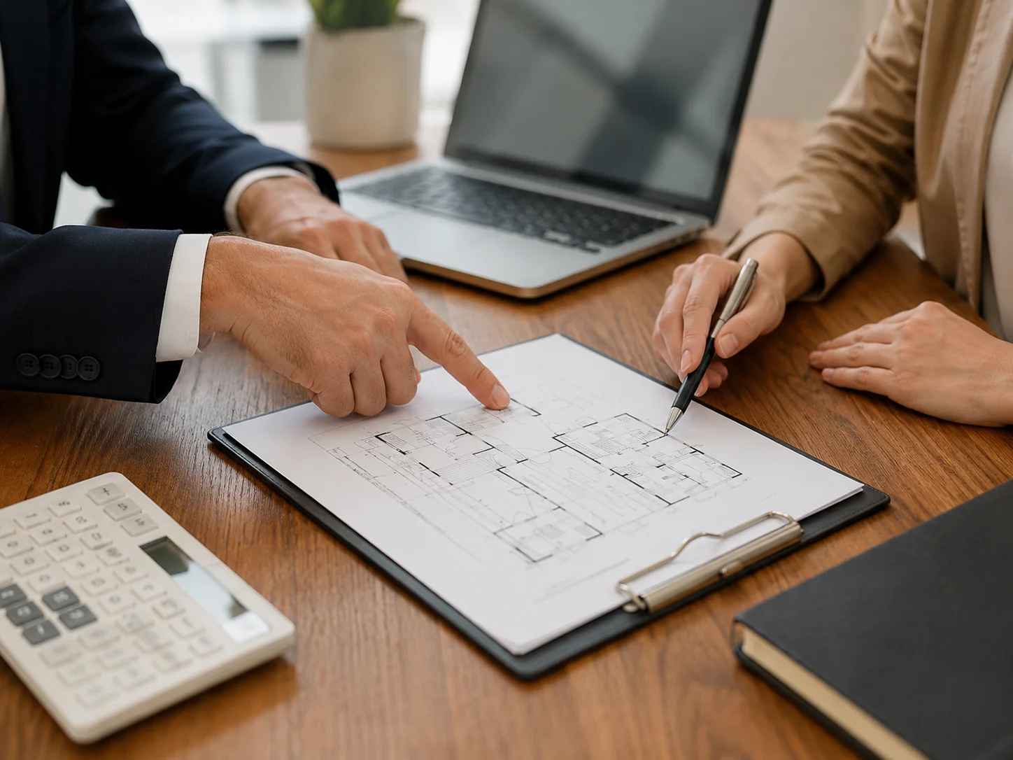 Discussion autour de plans de travaux entre professionnels dans le cadre d’une gestion locative