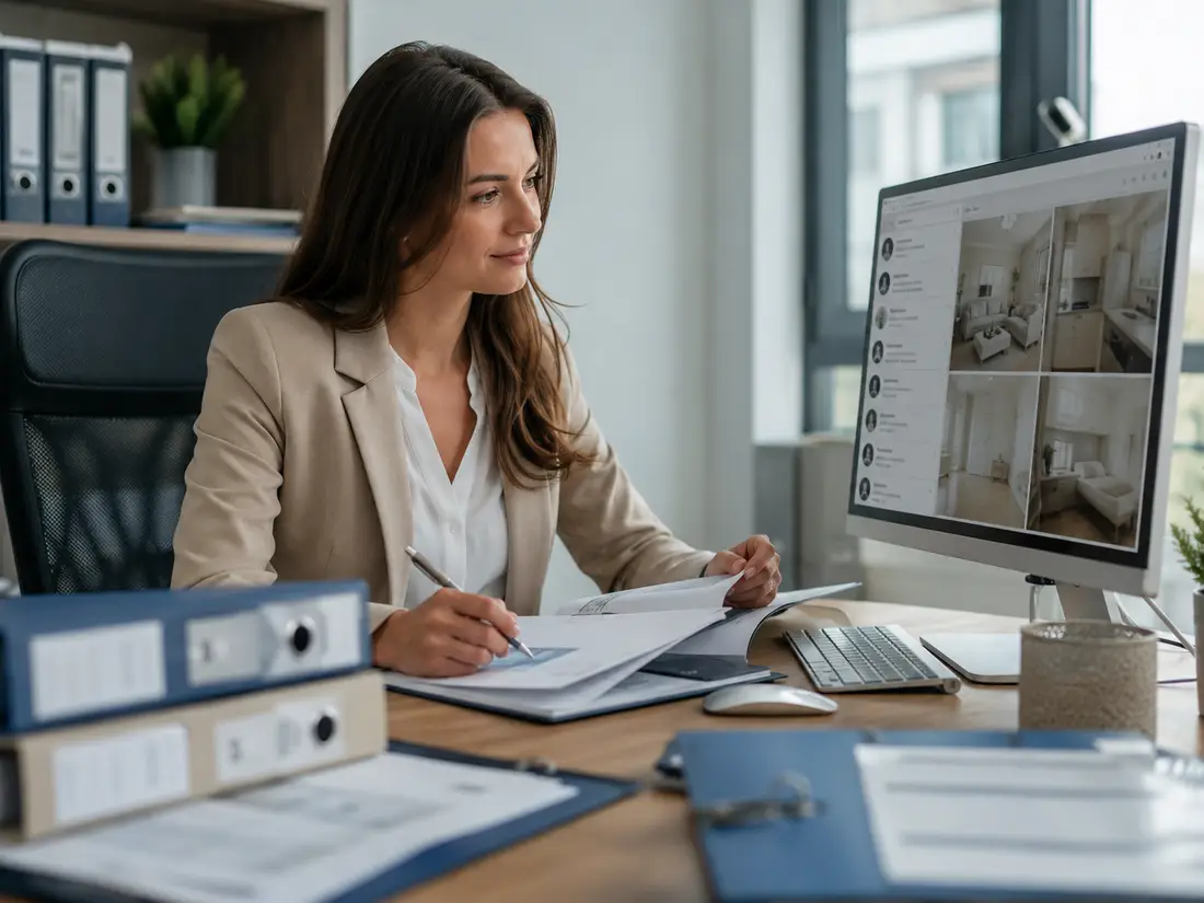 Tableau de bord et documents de gestion locative sur un bureau