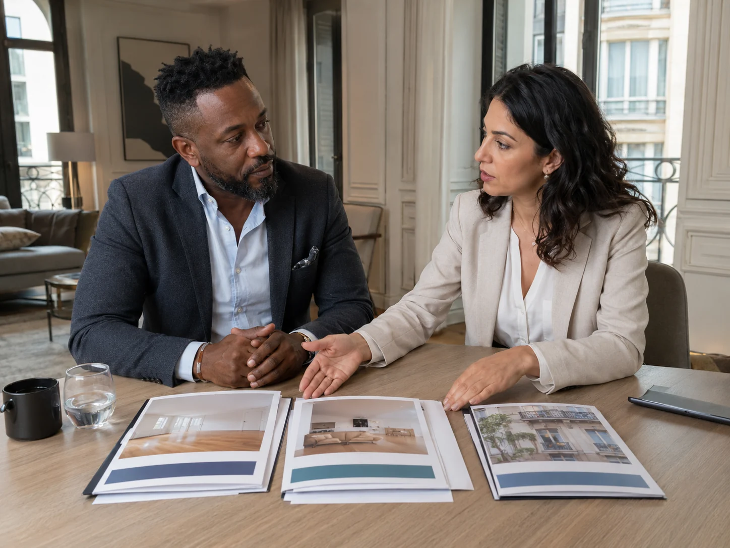 Propriétaire et conseillère immobilière comparant différents contrats de location