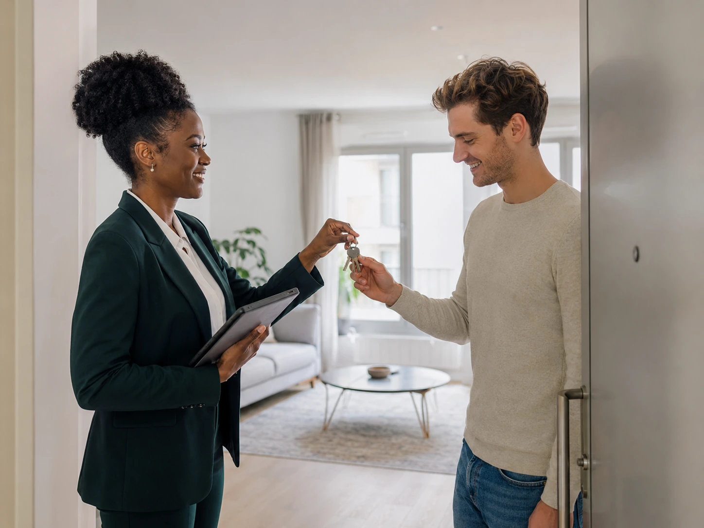 Remise des clés lors d’un état des lieux d’entrée dans un appartement