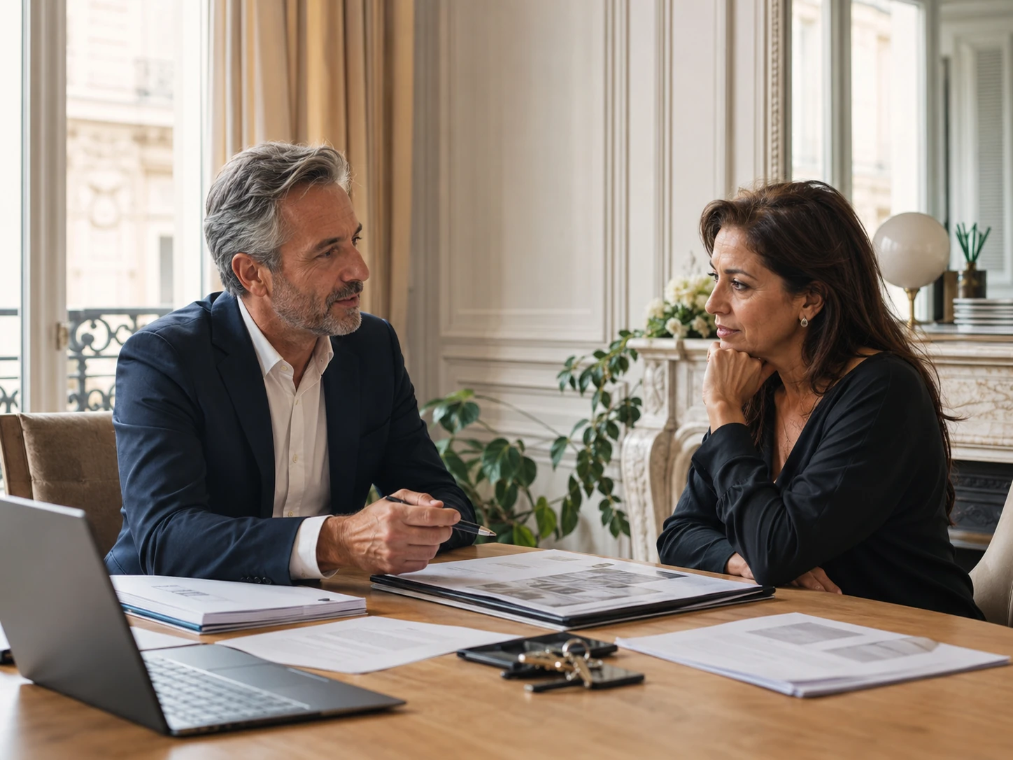 Conseiller immobilier et propriétaire bailleur étudiant plusieurs candidatures locatives